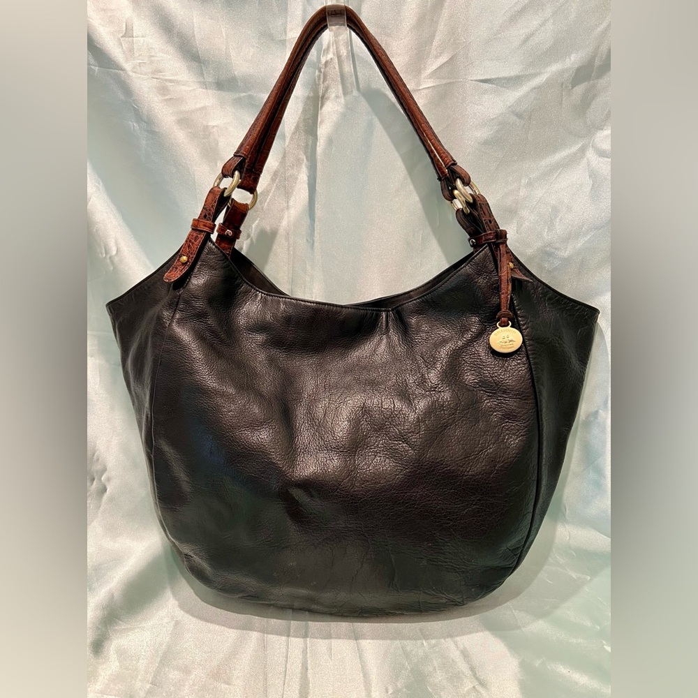 Brahmin - Vintage Croc Black Leather W/Brown straps Large Hobo/Tote Bag
